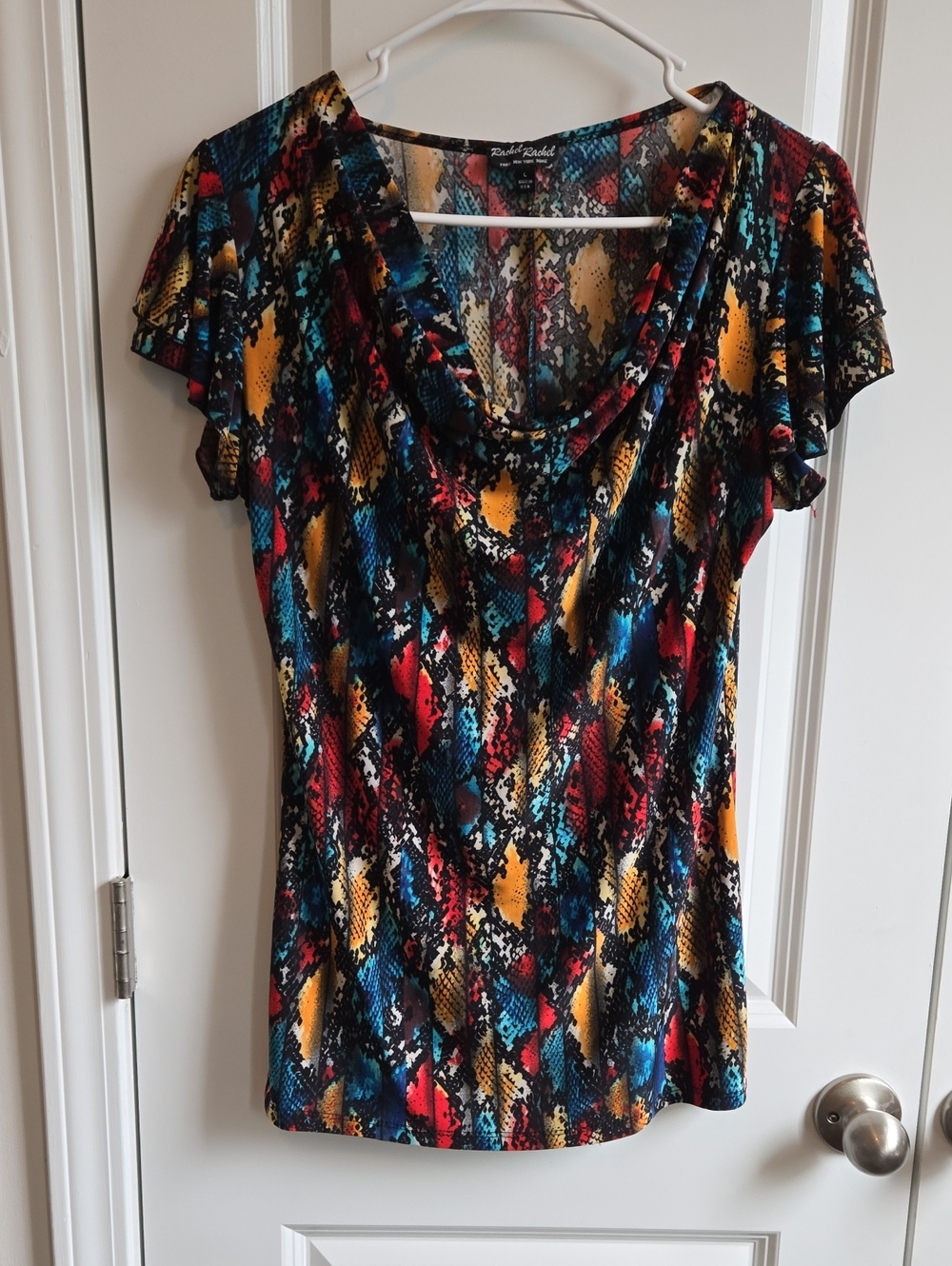 Rachel Rachel Colorful Snakeskin Pattern Cowl Neck Blouse